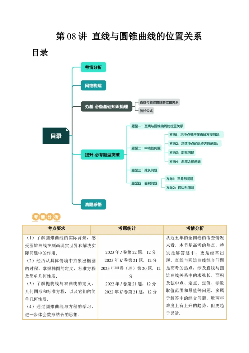 第08讲直线与圆锥曲线的位置关系（四大题型6个方向）（讲义）（解析版）_2.2025数学总复习_2024年新高考资料_1.2024一轮复习_2024年高考数学一轮复习讲练测（新教材新高考）