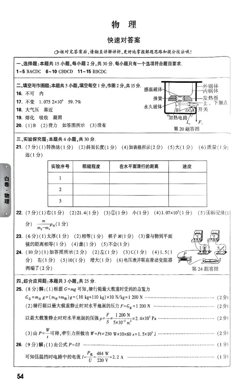 5科答案_初中资料合集_2025《万唯中考&bull;黑白卷》多地方版（更30省）_2025《万唯中考&bull;黑白卷》语文、数学、物理、化学、道法（山东）