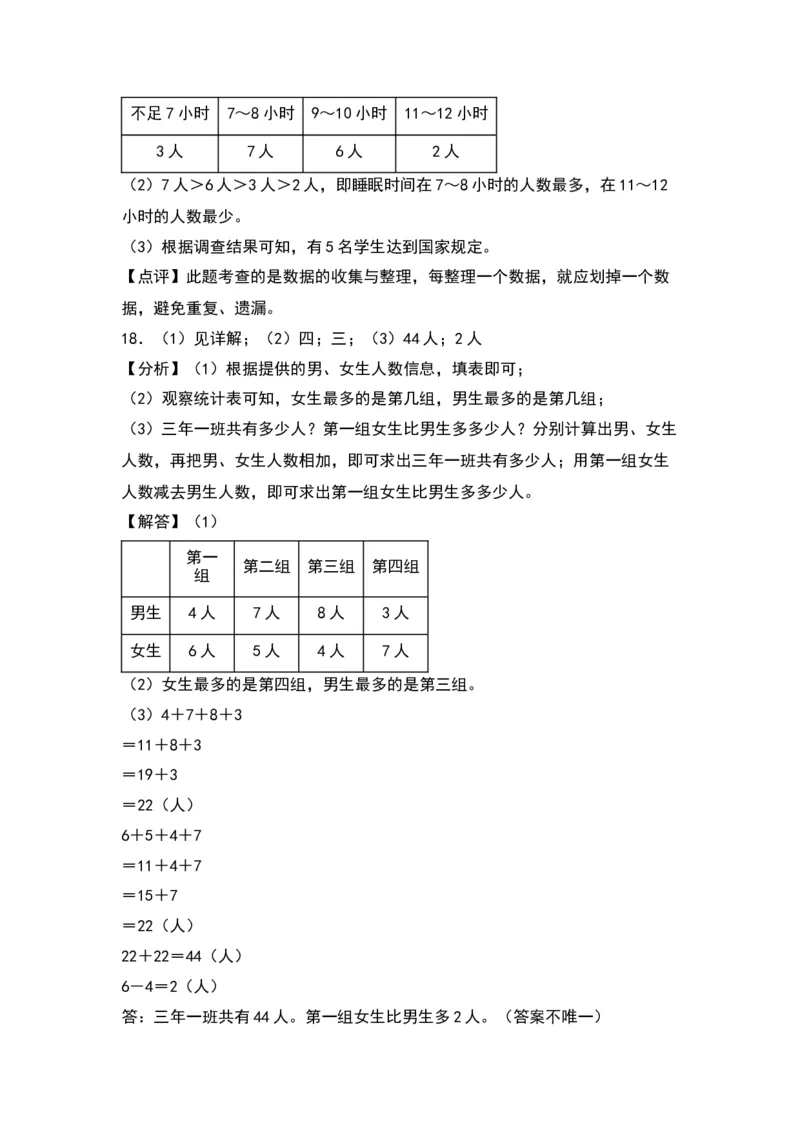 第九单元数据的收集和整理（二）（提升卷）-（答案教师）（苏教版）(1)_三年级数学下册（苏教版）_单元知识复习专项-K49_2024版
