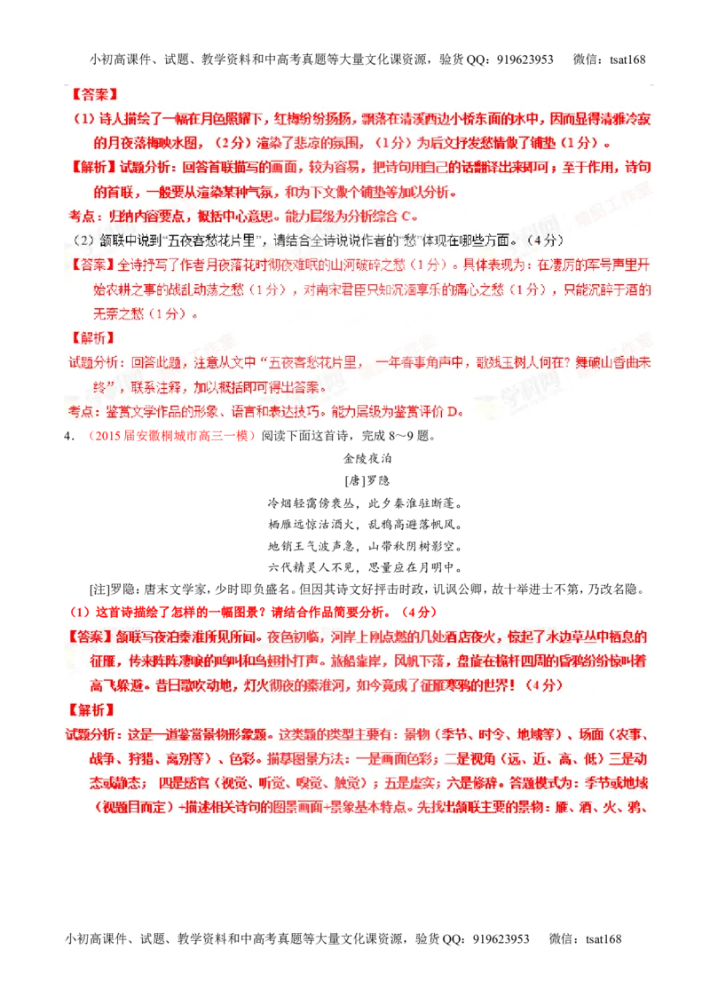 专题13鉴赏诗歌的形象（讲）-2016年高考语文一轮复习讲练测（解析版）_高语_1高中语文_2016年高考语文一轮复习讲练测（全套打包162份）