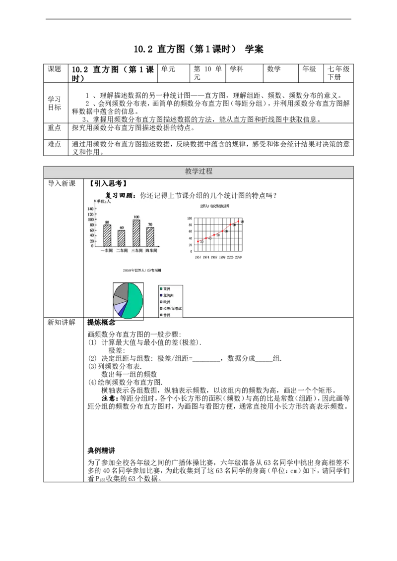 10.2直方图（第1课时）学案_初中数学人教版_7下-初中数学人教版_7下-初中数学人教版（旧版）赠送_01课件+教案（配套）_课件+教案+学案（第2套）