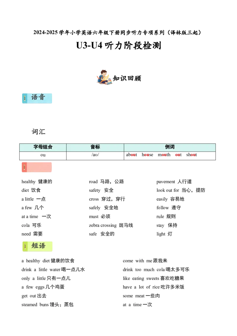 U3-U4听力阶段检测_听力专项练习-T4_2025版_U3-U4听力阶段检测-小学英语六年级下册（译林版三起）