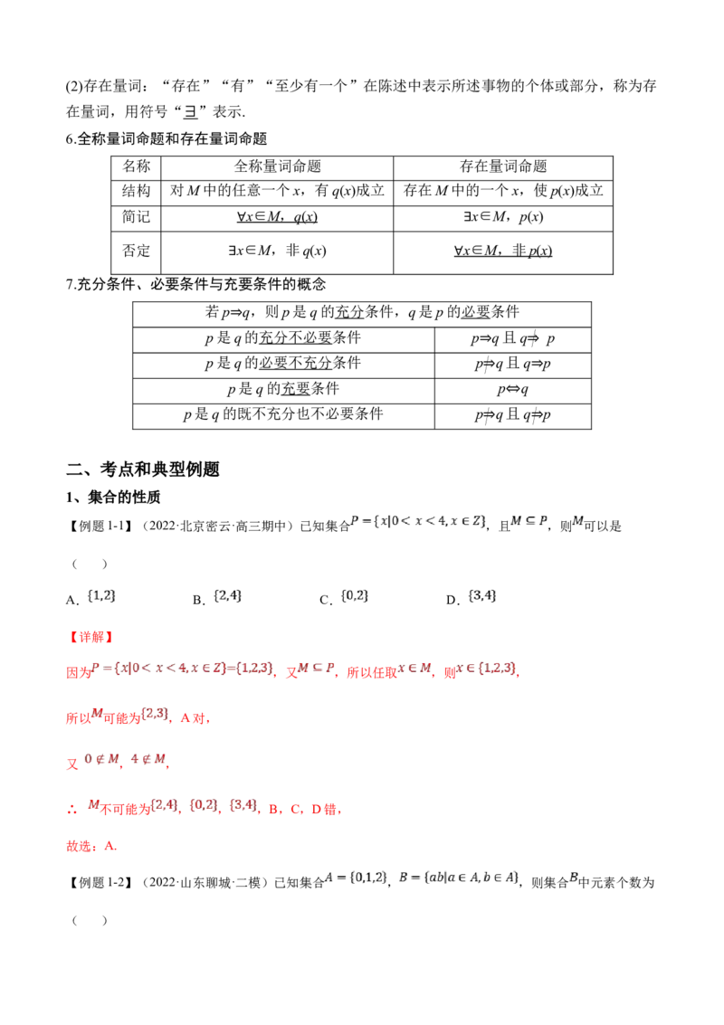 第1讲集合与常用逻辑用语讲义（解析版）-2023年高考一轮复习精讲精练宝典_2.2025数学总复习_2023年新高考资料_一轮复习_2023年高考数学一轮复习精讲精练（新高考专用）