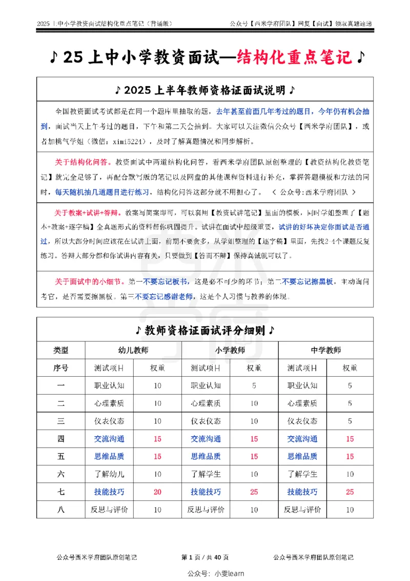 25上中小学-结构化重点笔记（背诵版）_教资初高中_教资面试2025教资面试备考资料合集_教资面试资料合集_2025教资面试资料_西米25上教资面试-重点笔记（中小幼）