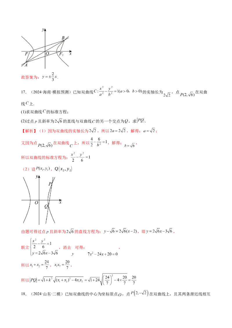 第06讲双曲线及其性质（十一大题型）（练习）（解析版）_2.2025数学总复习_2025年新高考资料_一轮复习_2025年高考数学一轮复习讲练测（新教材新高考，含2024高考真题）