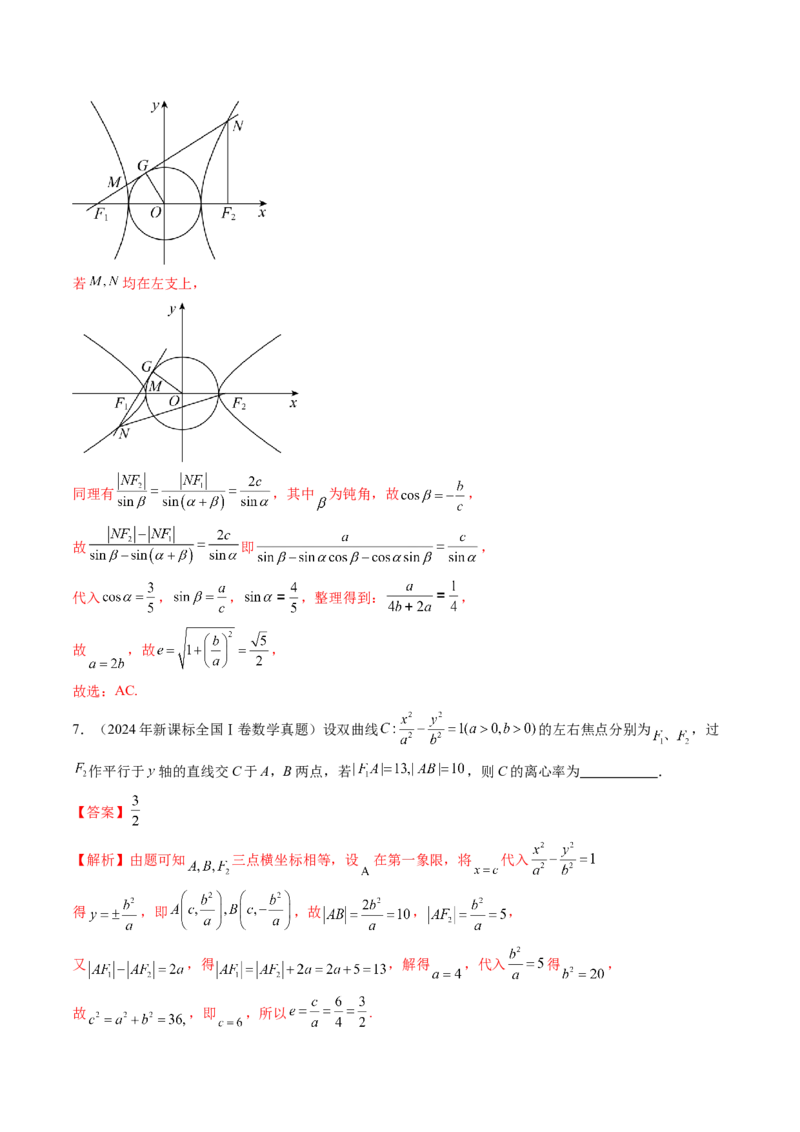 第06讲双曲线及其性质（十一大题型）（练习）（解析版）_2.2025数学总复习_2025年新高考资料_一轮复习_2025年高考数学一轮复习讲练测（新教材新高考，含2024高考真题）