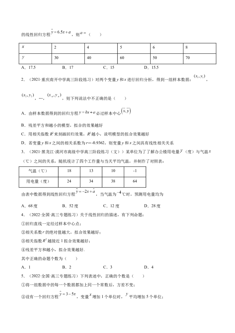 第27讲统计案例和回归方程（原卷版）_2.2025数学总复习_赠品通用版（老高考）复习资料_一轮复习_通用版2023届数学高考一轮教案（Word版，含解析）