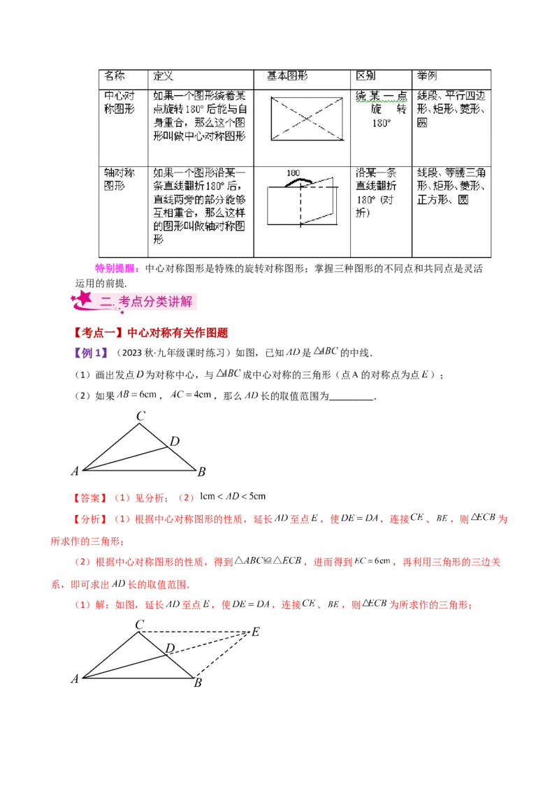 专题23.7中心对称（知识梳理与考点分类讲解）-（人教版）_初中数学_九年级数学上册（人教版）_专题突破练习-V4_2024版