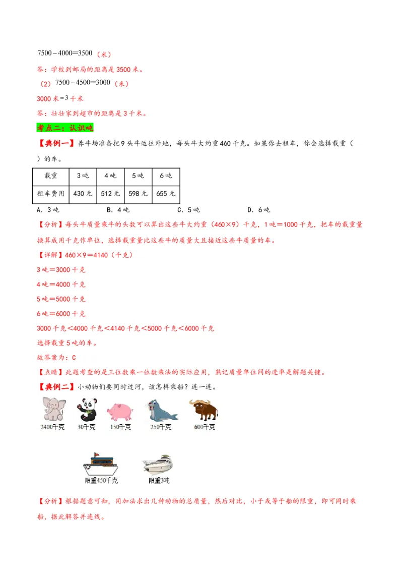 第二单元千米和吨（知识清单）-三年级数学下册（苏教版）(1)_三年级数学下册（苏教版）_知识总结