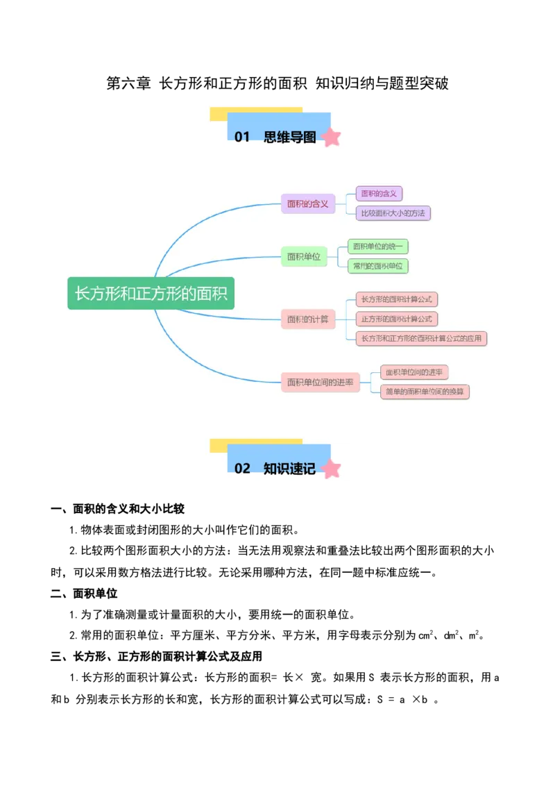 第六章长方形和正方形的面积知识归纳与题型突破（教师版）-（苏教版）(1)_三年级数学下册（苏教版）_单元知识复习专项-K49_2025版