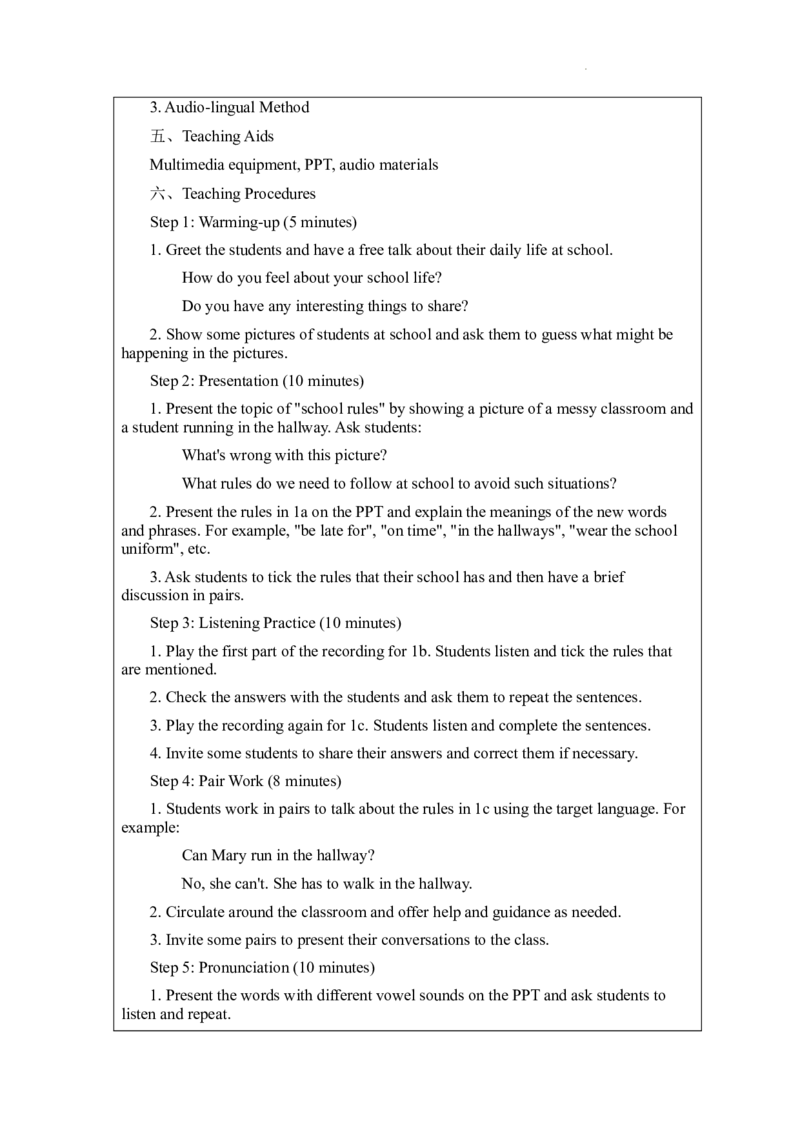 Unit2NorulesnoorderSectionA1a-pronunciation英文版教案2024-2025学年人教版（2024）七年级英语下册_新人教版7下英语学习资料包_3.教学教案_01-人教版七年级英语下册电子教案_2单元_英文教案