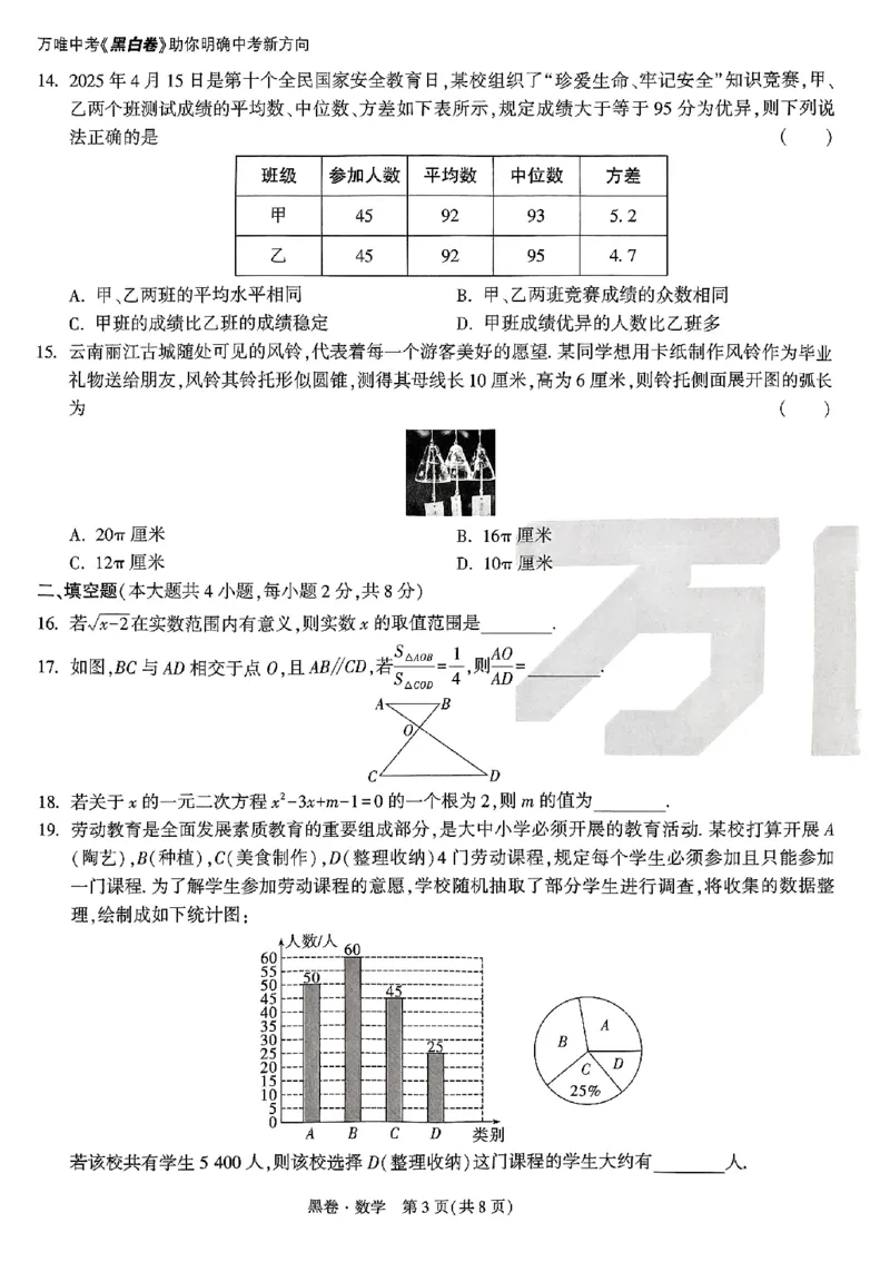 2025《万唯中考&bull;云南黑白卷》数学黑卷_初中资料合集_2025《万唯中考&bull;黑白卷》多地方版（更30省）_2025《万唯中考&bull;黑白卷》7科全套（云南）