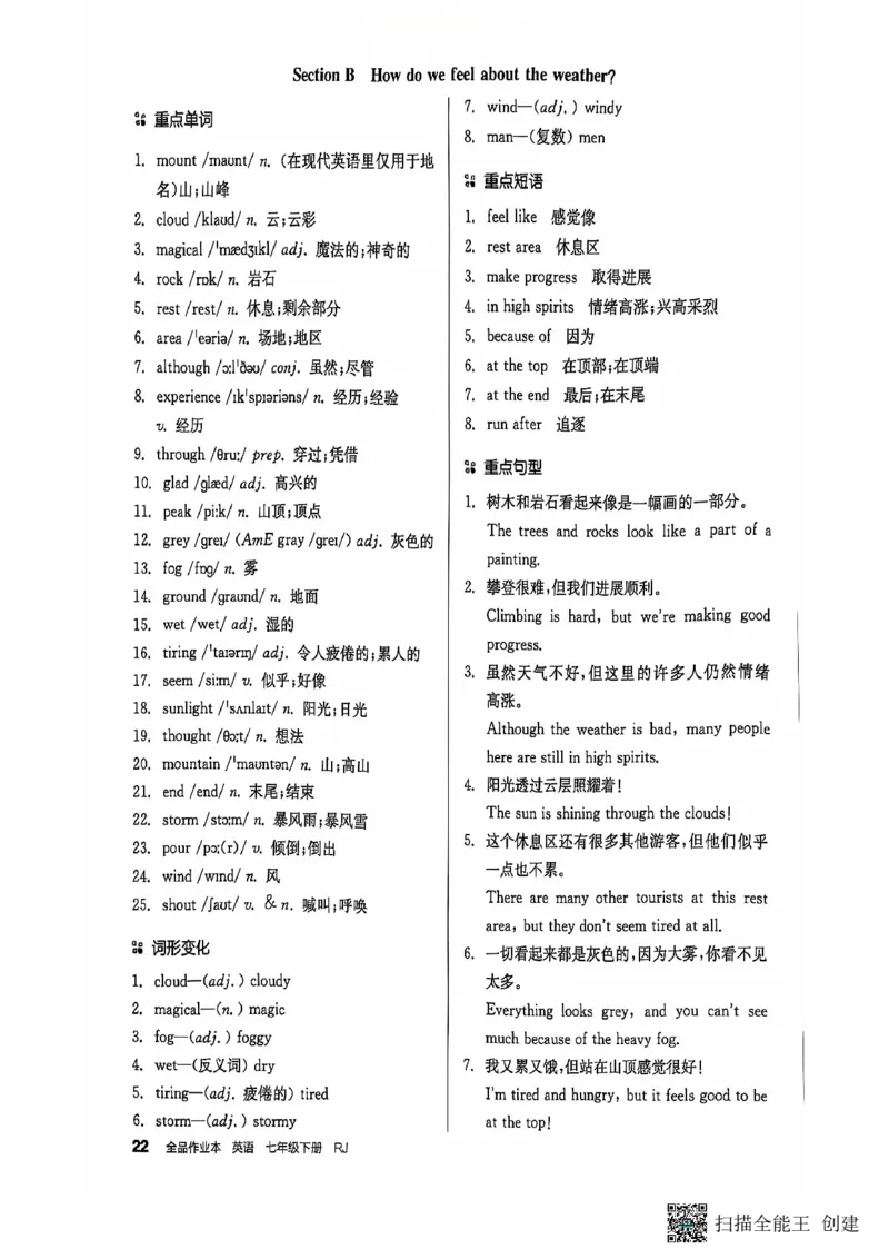 七下全品背记本_新人教版7下英语学习资料包_14.配套教辅练习_03-25年春七下全品英语RJ
