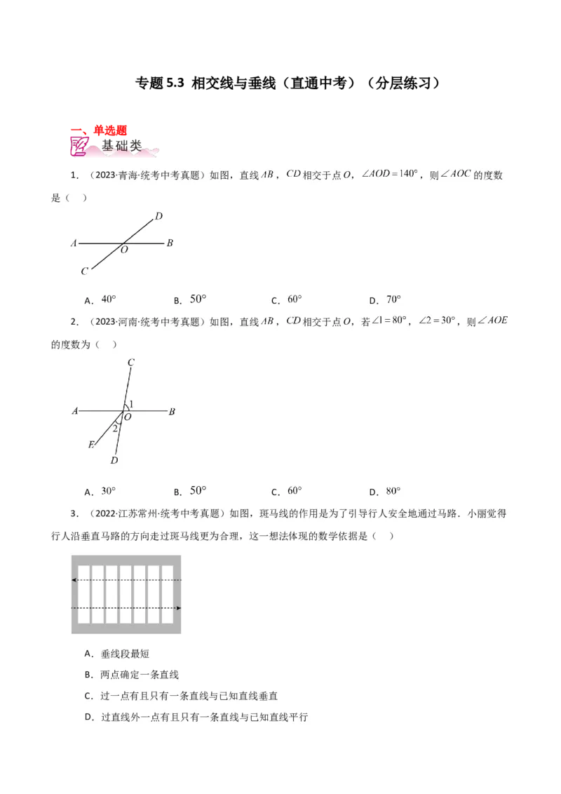 专题5.3相交线与垂线（直通中考）（分层练习）（人教版）_初中数学_七年级数学下册（人教版）_专题突破练习-V4