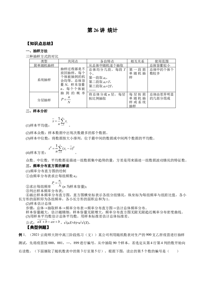 第26讲统计（解析版）_2.2025数学总复习_赠品通用版（老高考）复习资料_一轮复习_通用版2023届数学高考一轮教案（Word版，含解析）