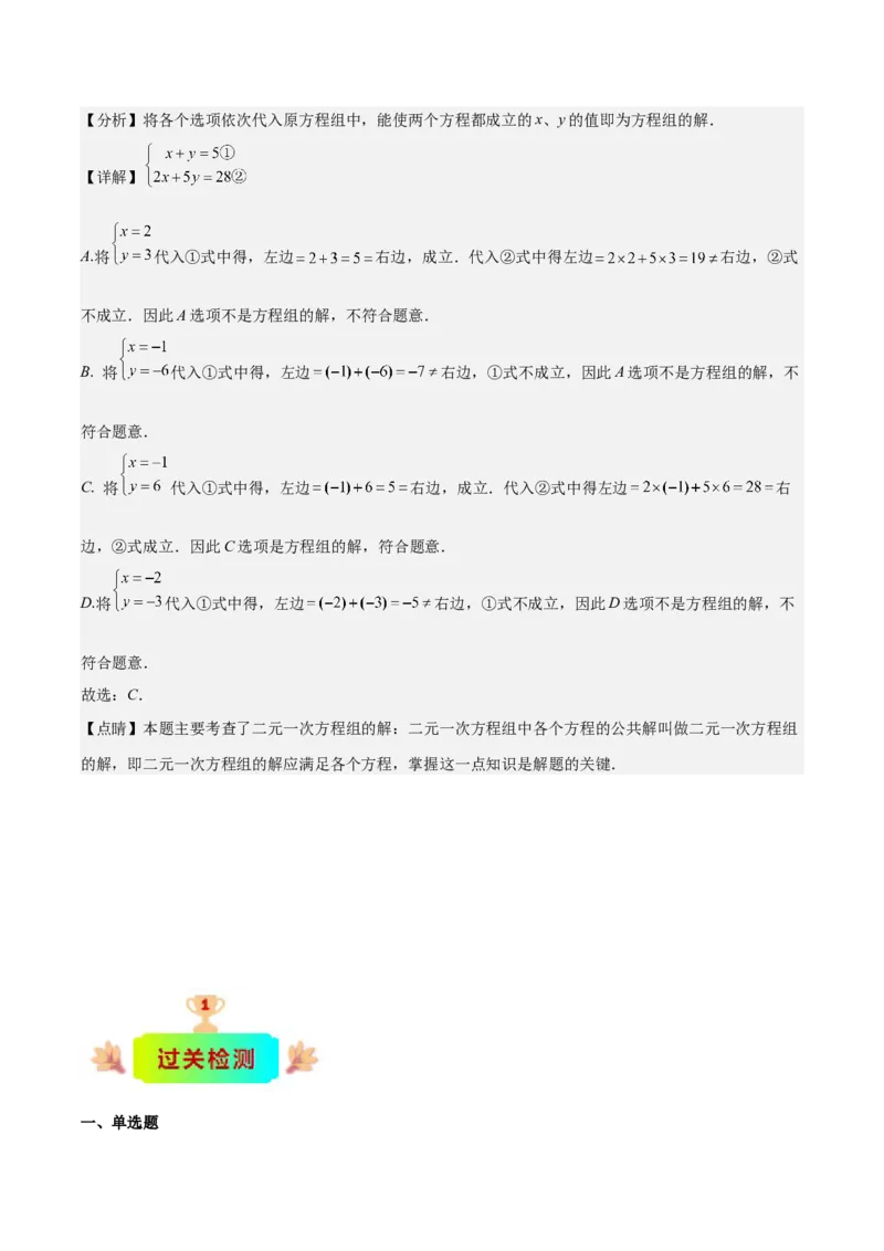 专题8.1二元一次方程(组)的定义与其解之八大考点(教师版)_初中数学_七年级数学下册（人教版）_重难点专题提优-V8