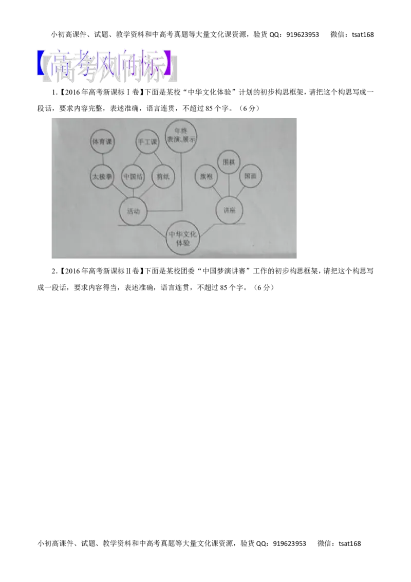 专题09图文转换-2017年高考语文热点题型和提分秘籍（原卷版）_高语_1高中语文_2017年高考语文热点题型和提分秘籍（全套打包64份）