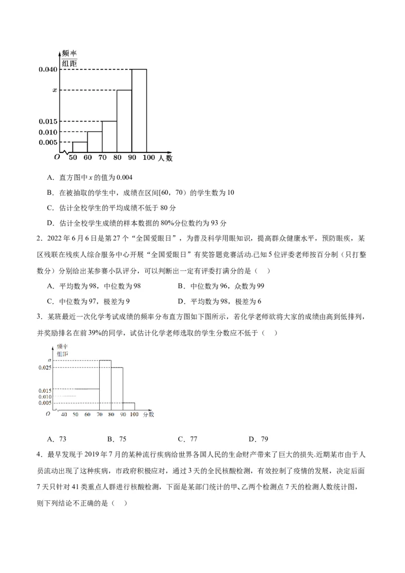 第48练用样本估计总体（精练：基础+重难点）一轮复习讲义2024年高考数学高频考点题型归纳与方法总结（新高考通用）原卷版_2.2025数学总复习_2024年新高考资料_1.2024一轮复习