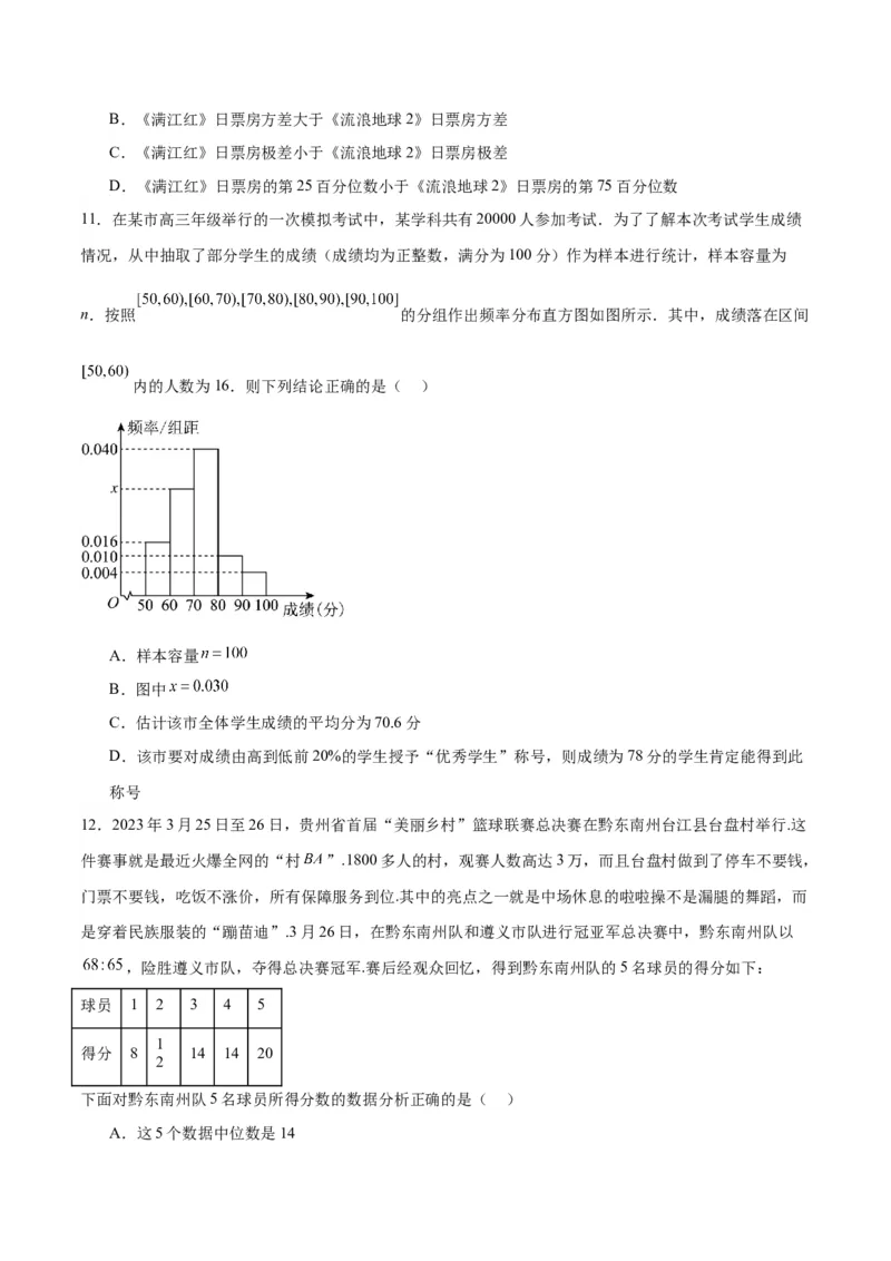第48练用样本估计总体（精练：基础+重难点）一轮复习讲义2024年高考数学高频考点题型归纳与方法总结（新高考通用）原卷版_2.2025数学总复习_2024年新高考资料_1.2024一轮复习