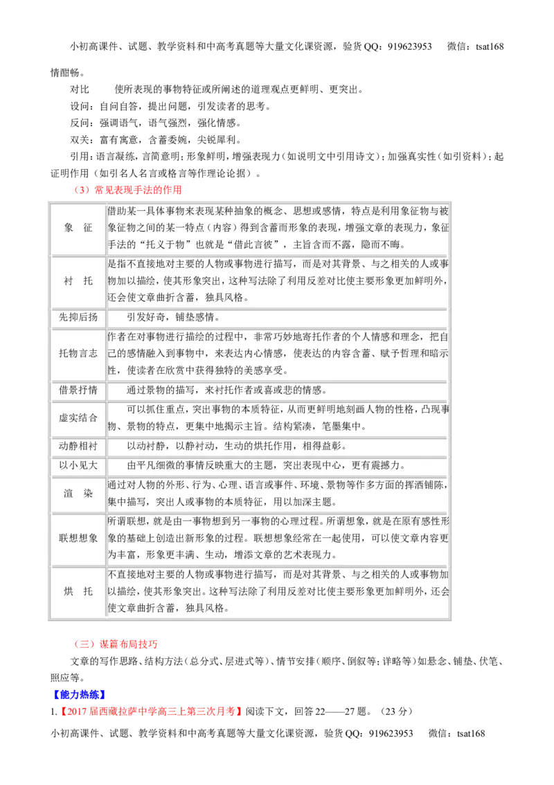 专题07散文阅读之语言手法（讲）-2017年高考语文二轮复习讲练测（原卷版）_高语_1高中语文_2017年高考语文二轮复习讲练测（全套打包120份）