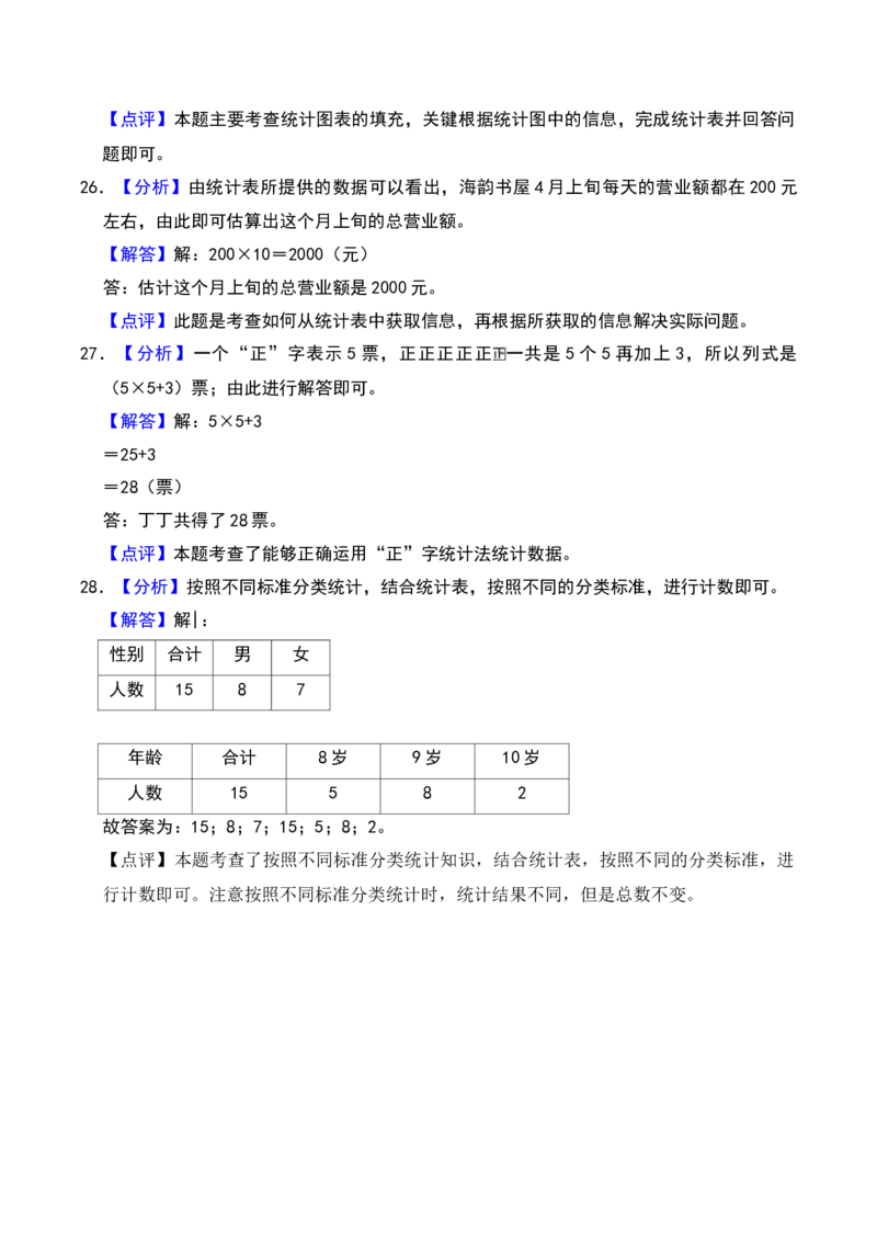 第九单元数据的收集和整理（二）（B卷拔高卷单元重点综合测试）-（苏教版）(1)_三年级数学下册（苏教版）_单元知识复习专项-K49_2025版