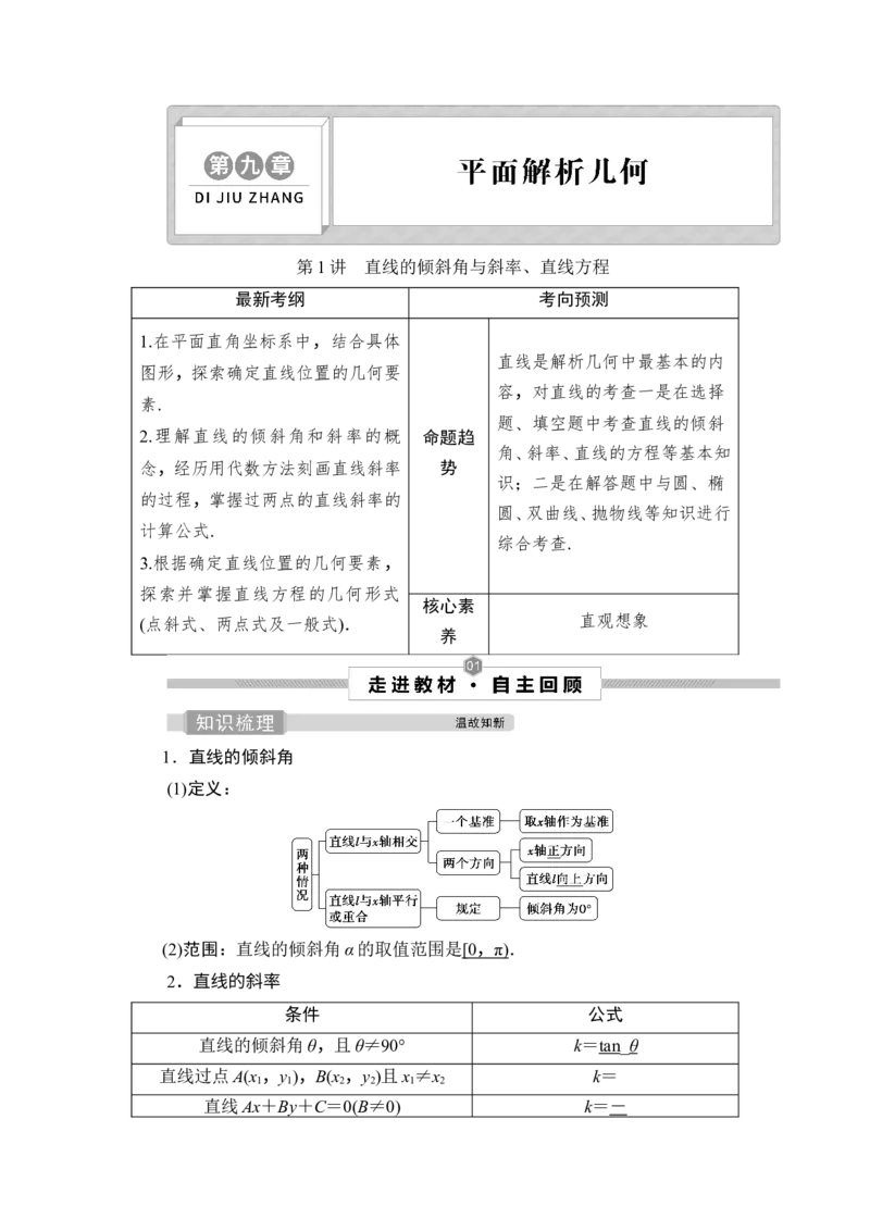 第1讲　直线的倾斜角与斜率、直线方程_2.2025数学总复习_2023年新高考资料_一轮复习_2023新高考一轮复习讲义+课件_2023年高考数学一轮复习讲义（新高考）_赠补充习题库