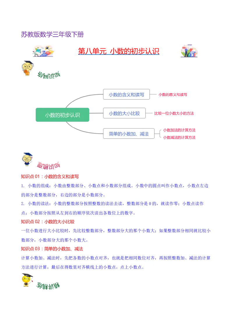 第八单元小数的初步认识（知识清单)（苏教版）(1)_三年级数学下册（苏教版）_单元知识复习专项-K49_2024版