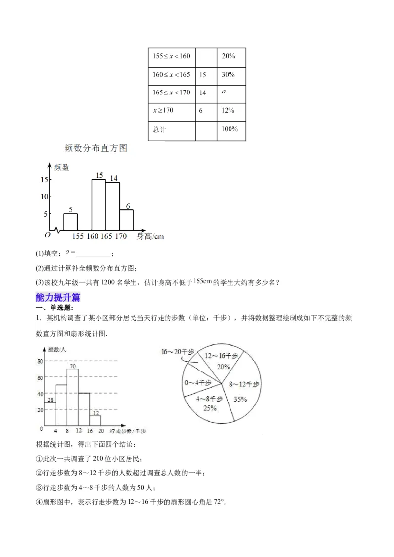 10.2.2直方图（2）分层作业（原卷版）_初中数学人教版_7下-初中数学人教版_7下-初中数学人教版（旧版）赠送_06习题试卷_1同步练习_同步练习（第2套）