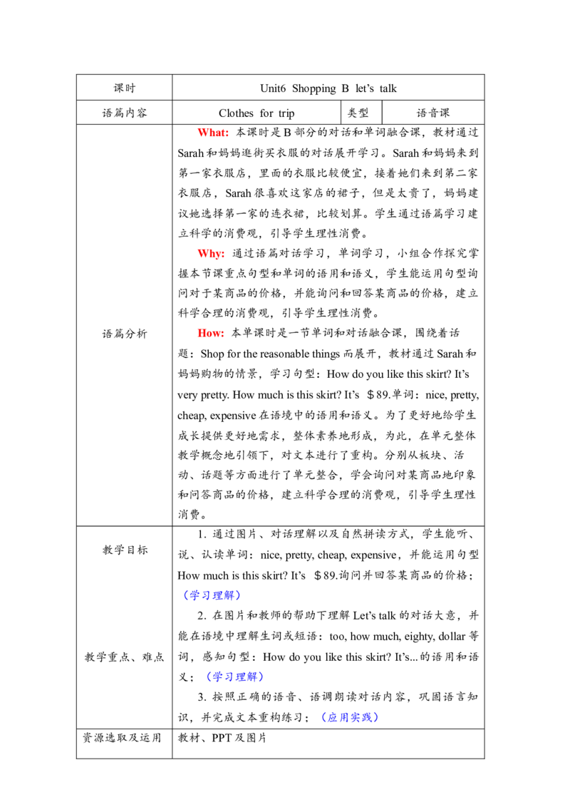 教案_2026春人教四下_29赠送其它资料_旧版四下资料包_大单元教学课件+教学设计-K58_Unit6_Unit6ShoppingBlet'stalk
