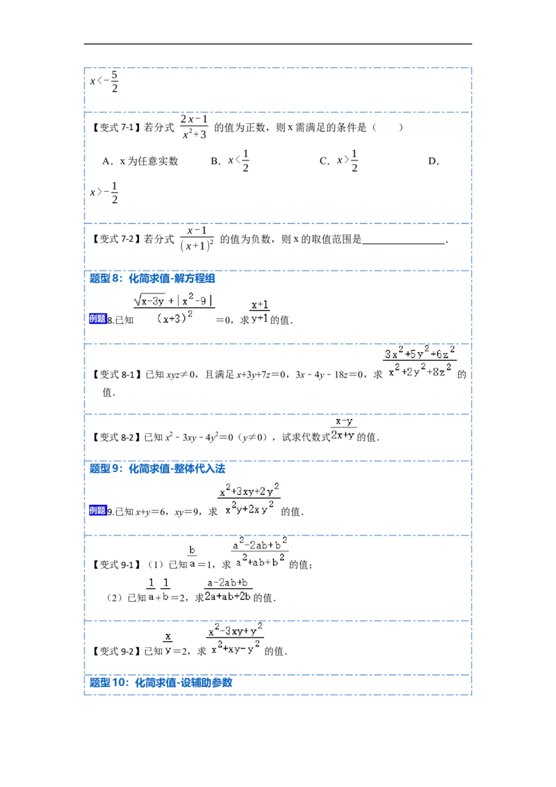 15.1分式的概念和性质（讲+练）11大题型-重要笔记2022-2023学年八年级数学上册重要考点精讲精练(人教版)（原卷版）_初中数学人教版_8上-初中数学人教版_旧版_07专项讲练