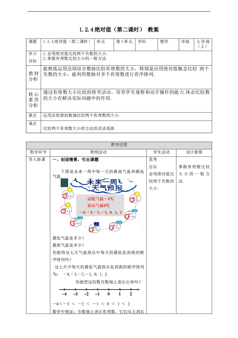 1.2.4绝对值（第二课时）教案_初中数学人教版_7上-初中数学人教版_7上-初中数学人教版（旧版）赠送_01课件+教案（配套）_01课件+教案+学案（新课标）_教案