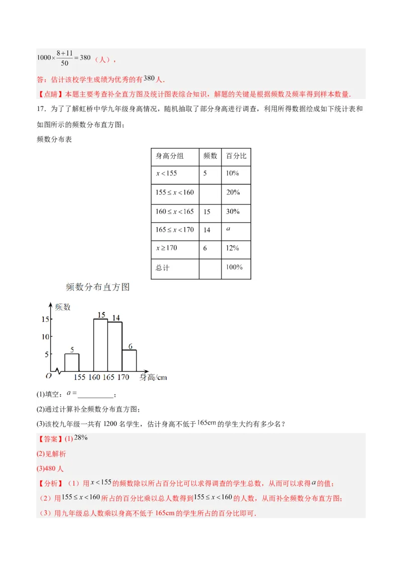 10.2.2直方图（2）分层作业（解析版）_初中数学人教版_7下-初中数学人教版_7下-初中数学人教版（旧版）赠送_06习题试卷_1同步练习_同步练习（第2套）
