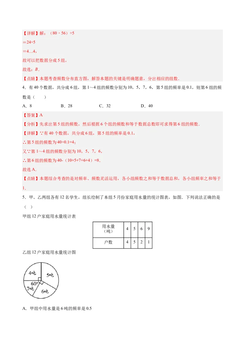 10.2.2直方图（2）分层作业（解析版）_初中数学人教版_7下-初中数学人教版_7下-初中数学人教版（旧版）赠送_06习题试卷_1同步练习_同步练习（第2套）