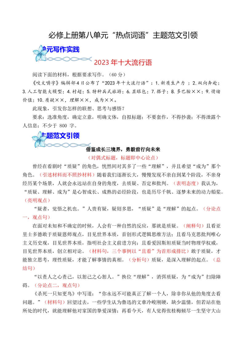 专题04：&rdquo;热点词语&ldquo;主题范文引领-（统编版必修上册）_高语_高中语文_必修上册_单元写作_第八单元语言家园