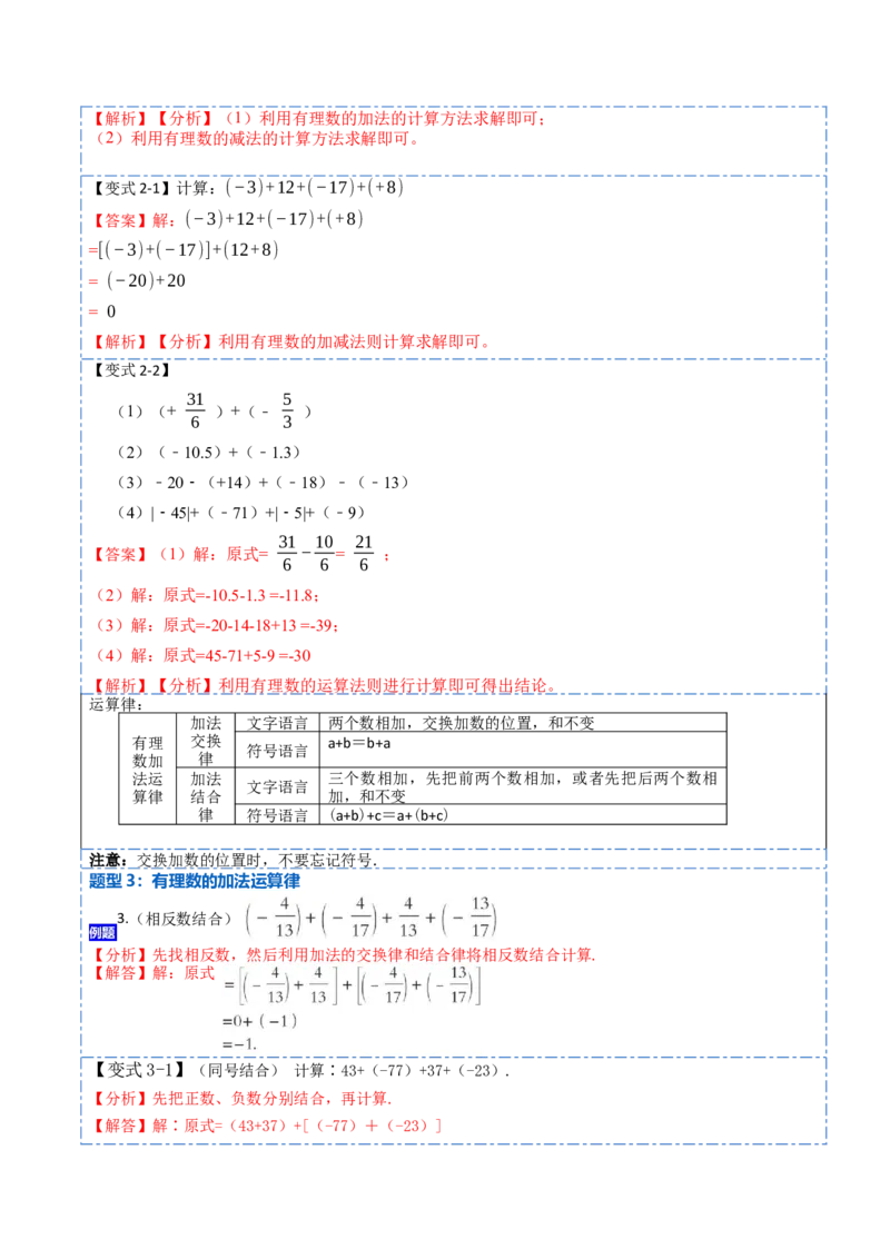 1.3.1有理数的加法(讲+练)-重要笔记2022-2023学年七年级数学上册重要考点精讲精练（人教版)（解析版）_初中数学人教版_7上-初中数学人教版_7上-初中数学人教版（旧版）赠送_07专项讲练