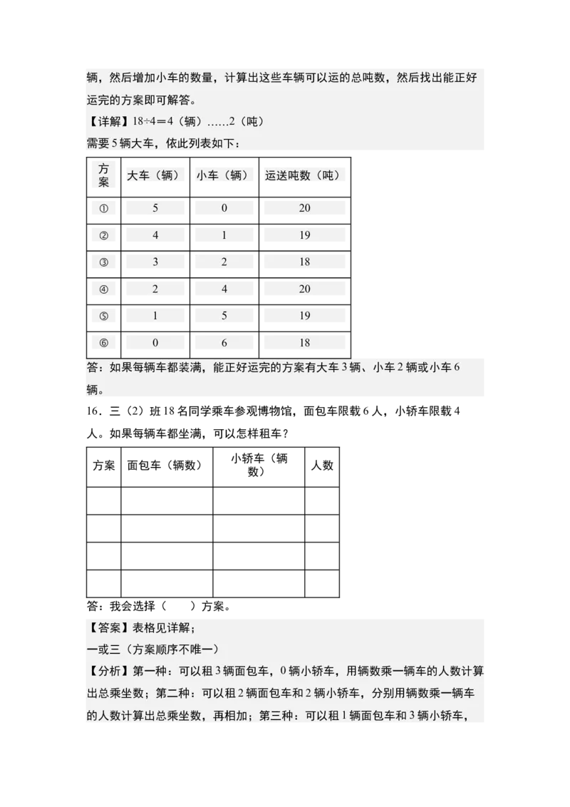 第二单元专项练习04：吨与优化问题-（教师版）苏教版(1)_三年级数学下册（苏教版）_解决问题专项练习-T7_2025版