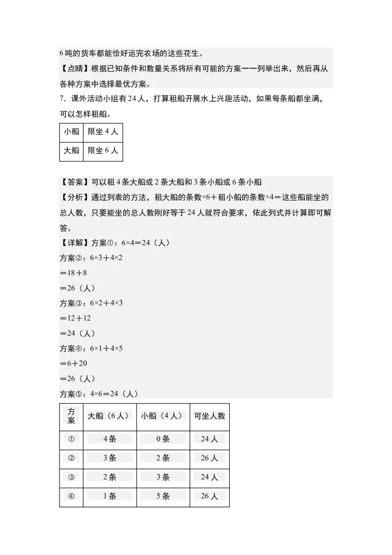 第二单元专项练习04：吨与优化问题-（教师版）苏教版(1)_三年级数学下册（苏教版）_解决问题专项练习-T7_2025版