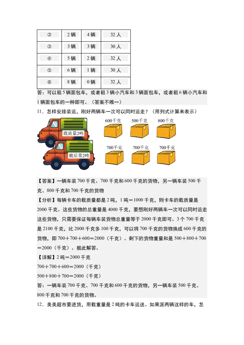 第二单元专项练习04：吨与优化问题-（教师版）苏教版(1)_三年级数学下册（苏教版）_解决问题专项练习-T7_2025版