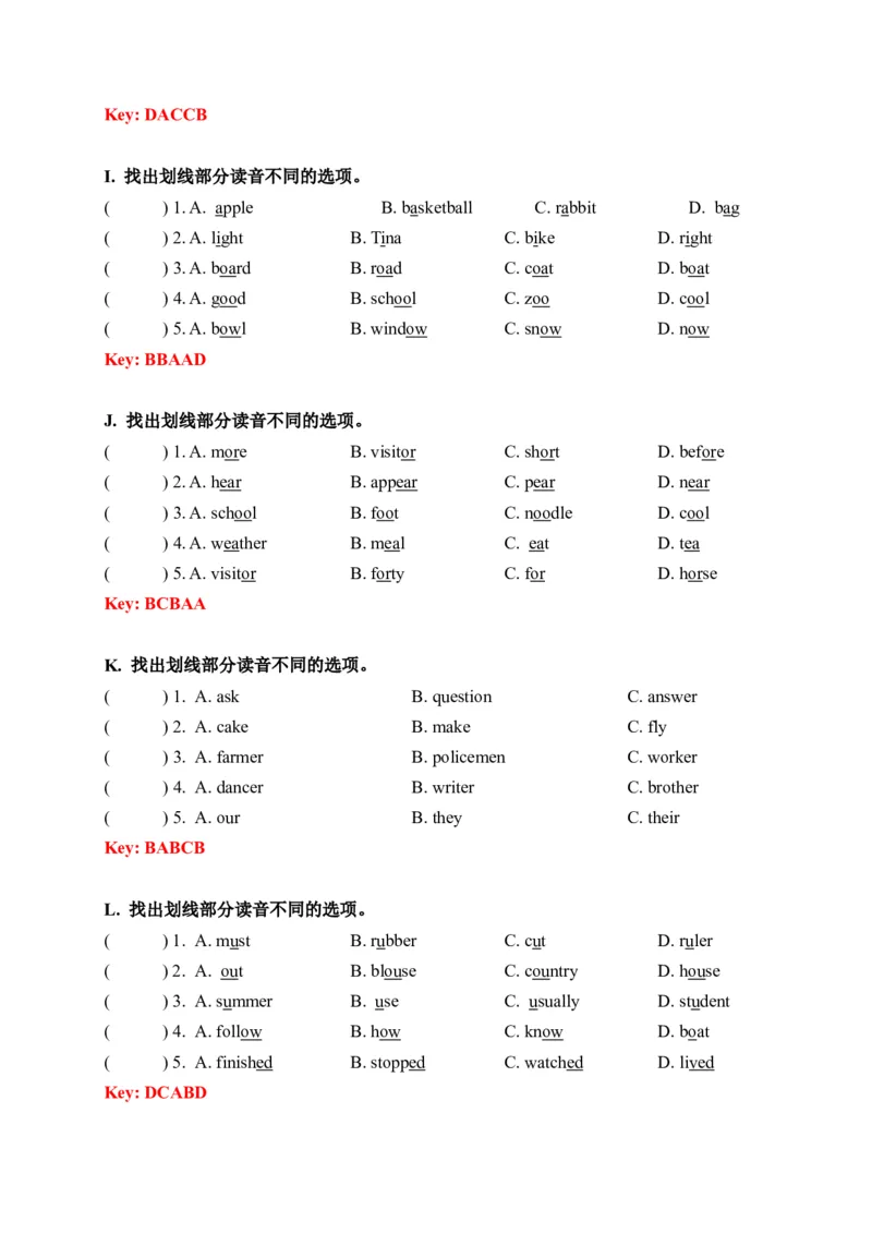 期末易错题分类汇编语音专题译林版（三起）六年级下册（答案版）_专项练习