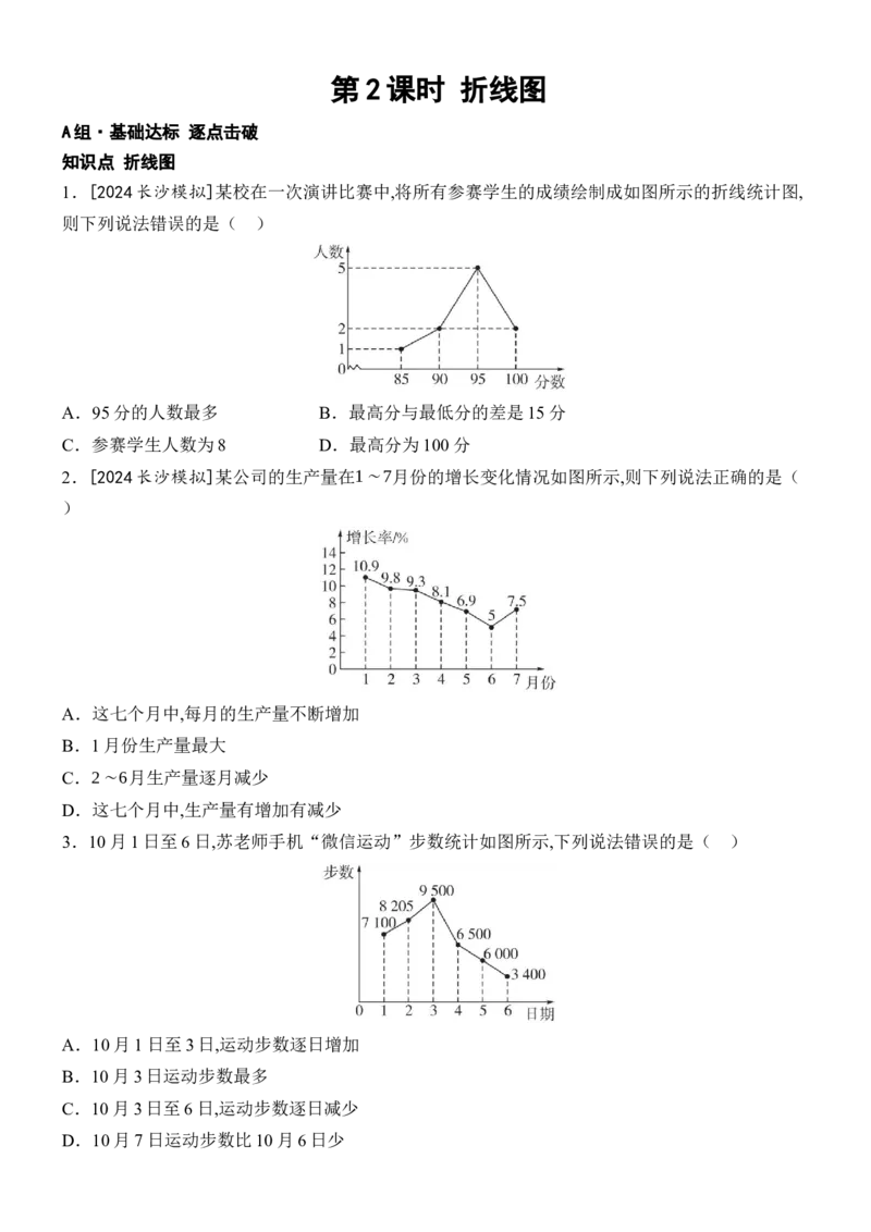 12.2.1扇形图、条形图和折线图-第2课时折线图_初中数学人教版_7下-初中数学人教版_7下-初中数学人教版（2025春季新版）持续更新_05习题试卷_同步练习_第1套
