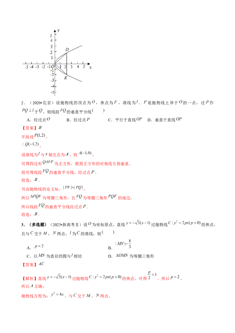 第07讲抛物线及其性质（练习）（解析版）_2.2025数学总复习_2024年新高考资料_1.2024一轮复习_2024年高考数学一轮复习讲练测（新教材新高考）_第八章平面解析几何