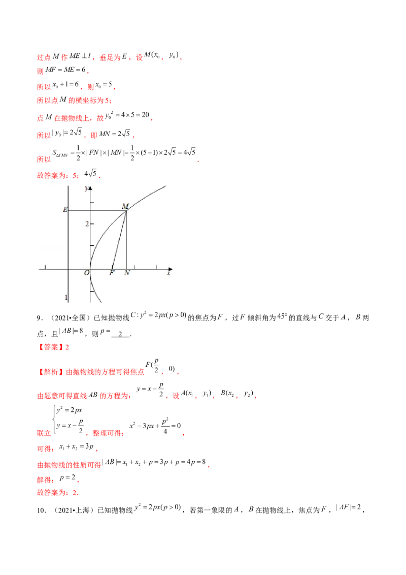 第07讲抛物线及其性质（练习）（解析版）_2.2025数学总复习_2024年新高考资料_1.2024一轮复习_2024年高考数学一轮复习讲练测（新教材新高考）_第八章平面解析几何