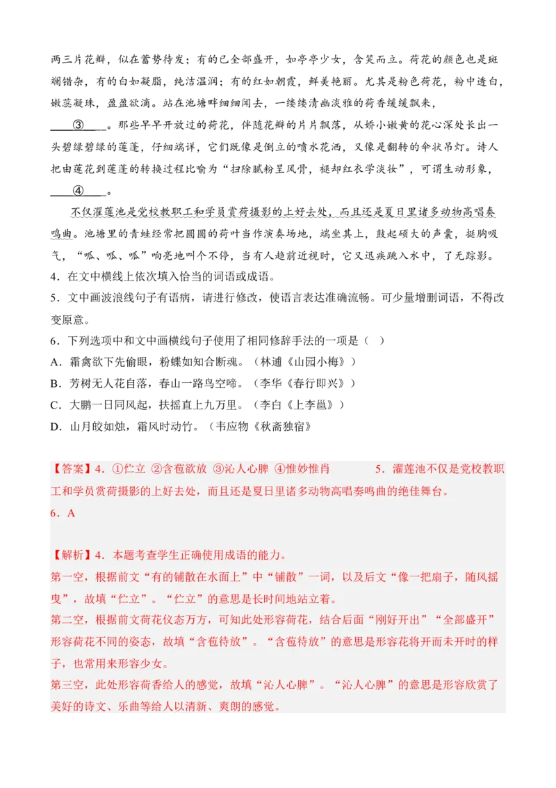 专题06语言文字运用（过关训练）-高二语文上学期期中期（选择性必修上册+中册）教师版_高语_高中语文_选择性必修上册_期中+期末