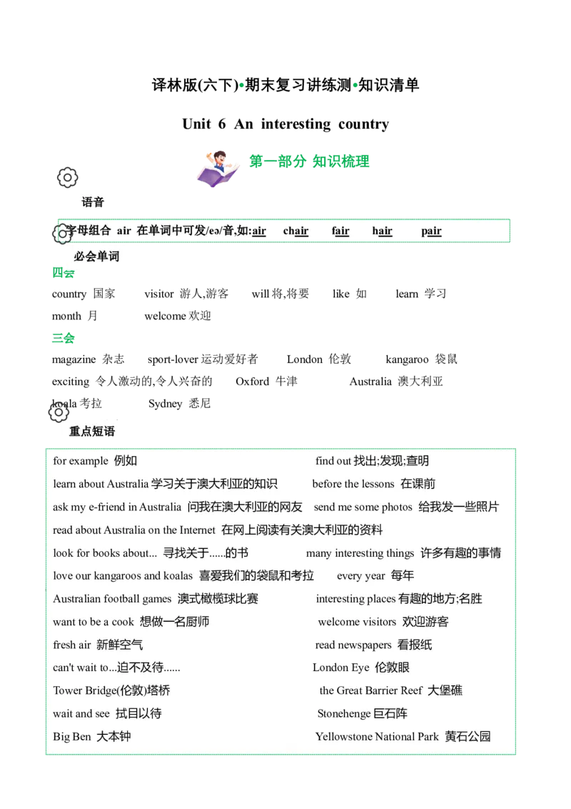 Unit6(知识清单)(译林版三起)_期中总复习