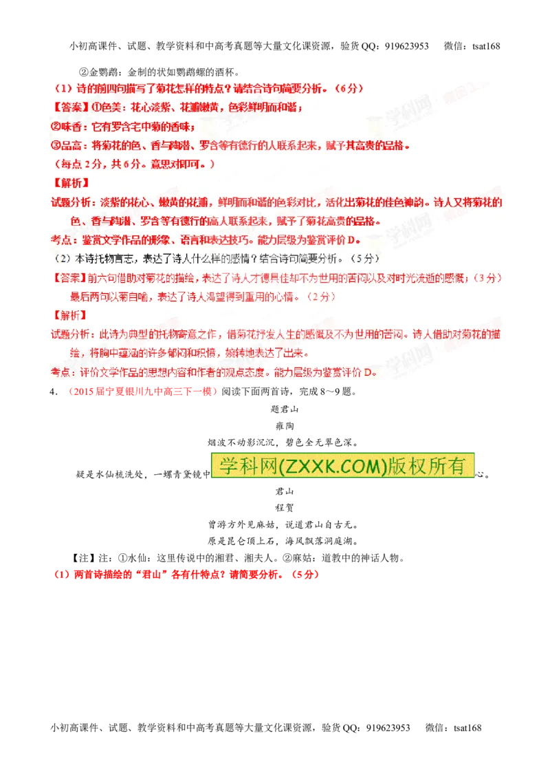 专题13鉴赏诗歌的形象（练）-2016年高考语文一轮复习讲练测（解析版）_高语_1高中语文_2016年高考语文一轮复习讲练测（全套打包162份）