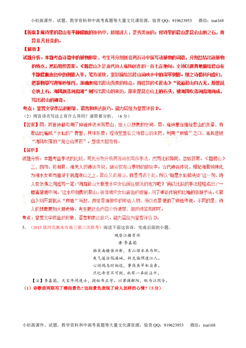 专题13鉴赏诗歌的形象（练）-2016年高考语文一轮复习讲练测（解析版）_高语_1高中语文_2016年高考语文一轮复习讲练测（全套打包162份）