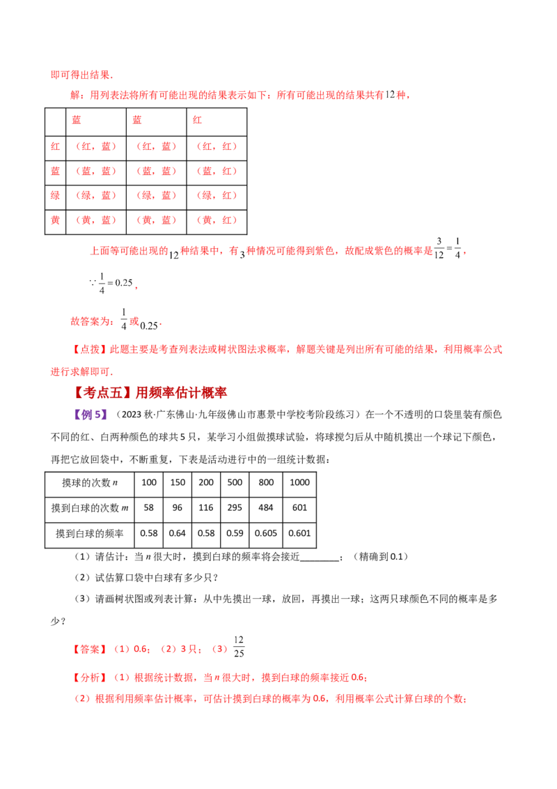 专题25.1概率初步（全章知识梳理与考点分类讲解）-（人教版）_初中数学_九年级数学上册（人教版）_专题突破练习-V4_2024版