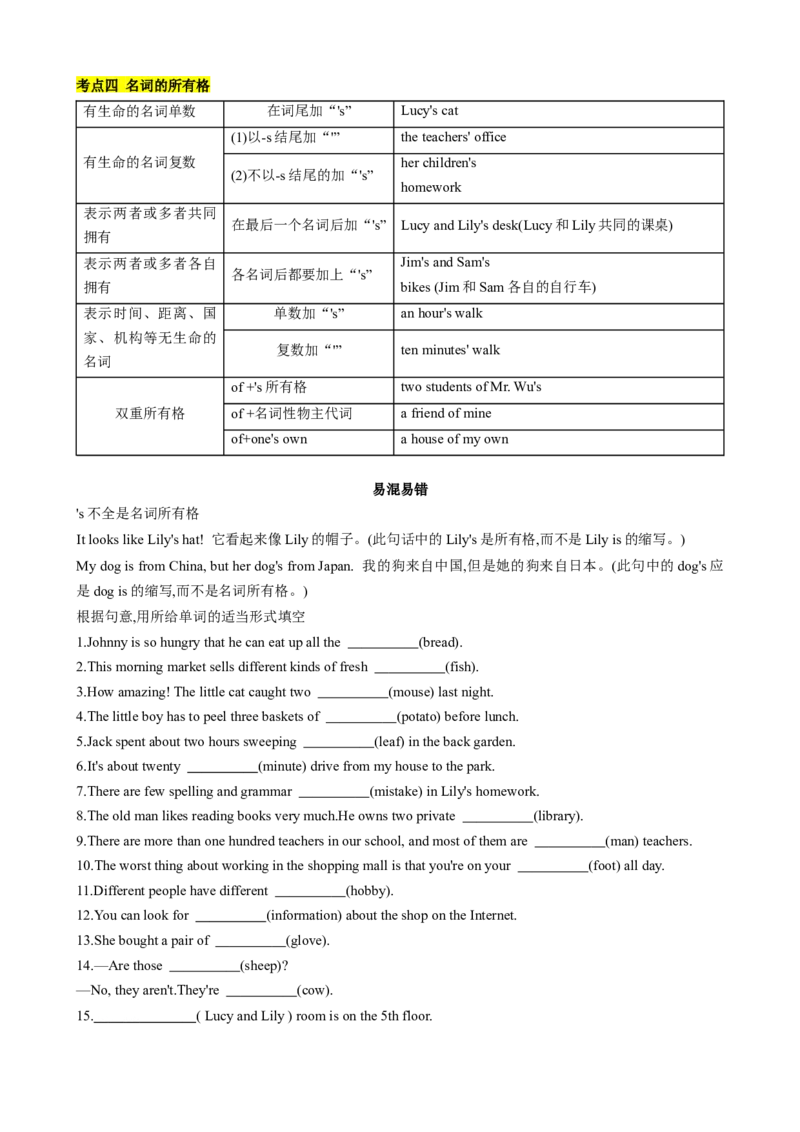 专题01考点拓展1&名词、代词&写作指导（自我介绍）（原卷版）_新人教版7下英语学习资料包_13.寒假班预习专项讲义_02-25春人教版英语七年级年级下册寒假学习讲义