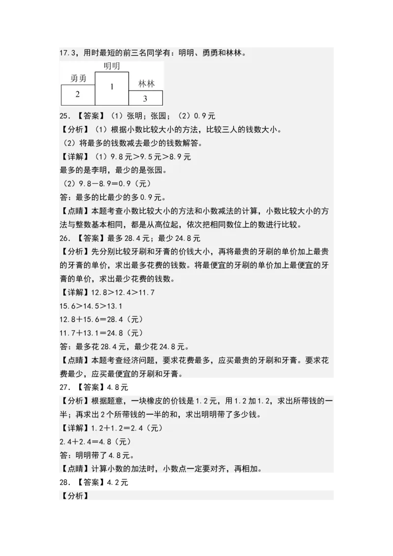 第八单元小数的初步认识（单元测试）-三年级数学下册（答案）（苏教版）(1)_三年级数学下册（苏教版）_单元测试