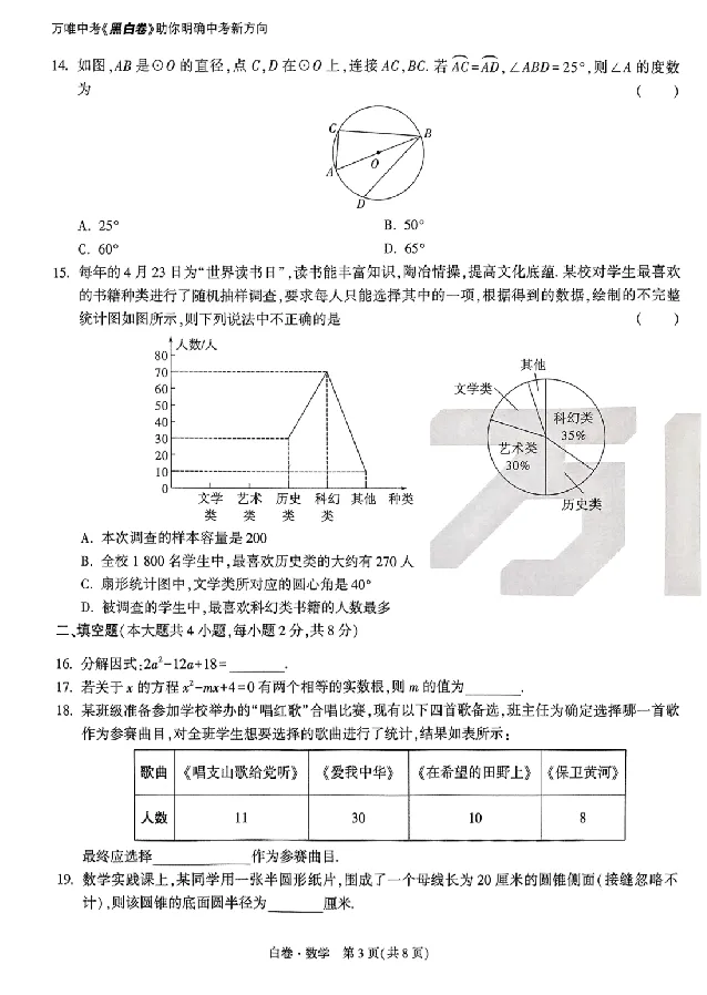 2025《万唯中考&bull;云南黑白卷》数学黑白卷试卷_初中资料合集_2025《万唯中考&bull;黑白卷》多地方版（更30省）_2025《万唯中考&bull;黑白卷》7科全套（云南）